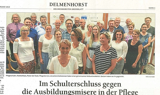 Abbildung 2: Gründung des Delmenhorster Ausbildungsverbund Pflege (DAP) (DK vom 29.8.19)