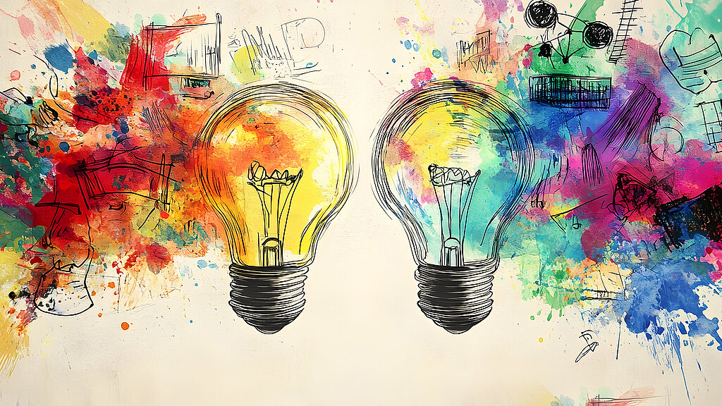 Zwei leuchtende Glühbirnen