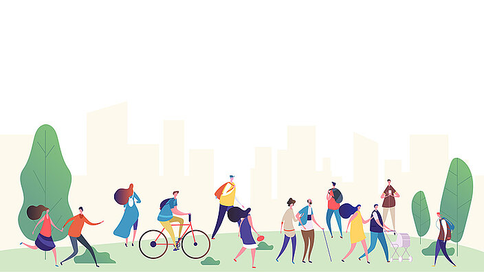 Illustration von diversen Menschen in einem Park.