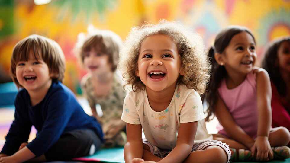 Kleinkinder machen Yogaübungen auf dem Boden