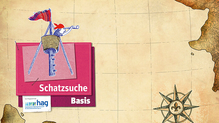 Schatzsuche-Basis-Logo und Landkarte